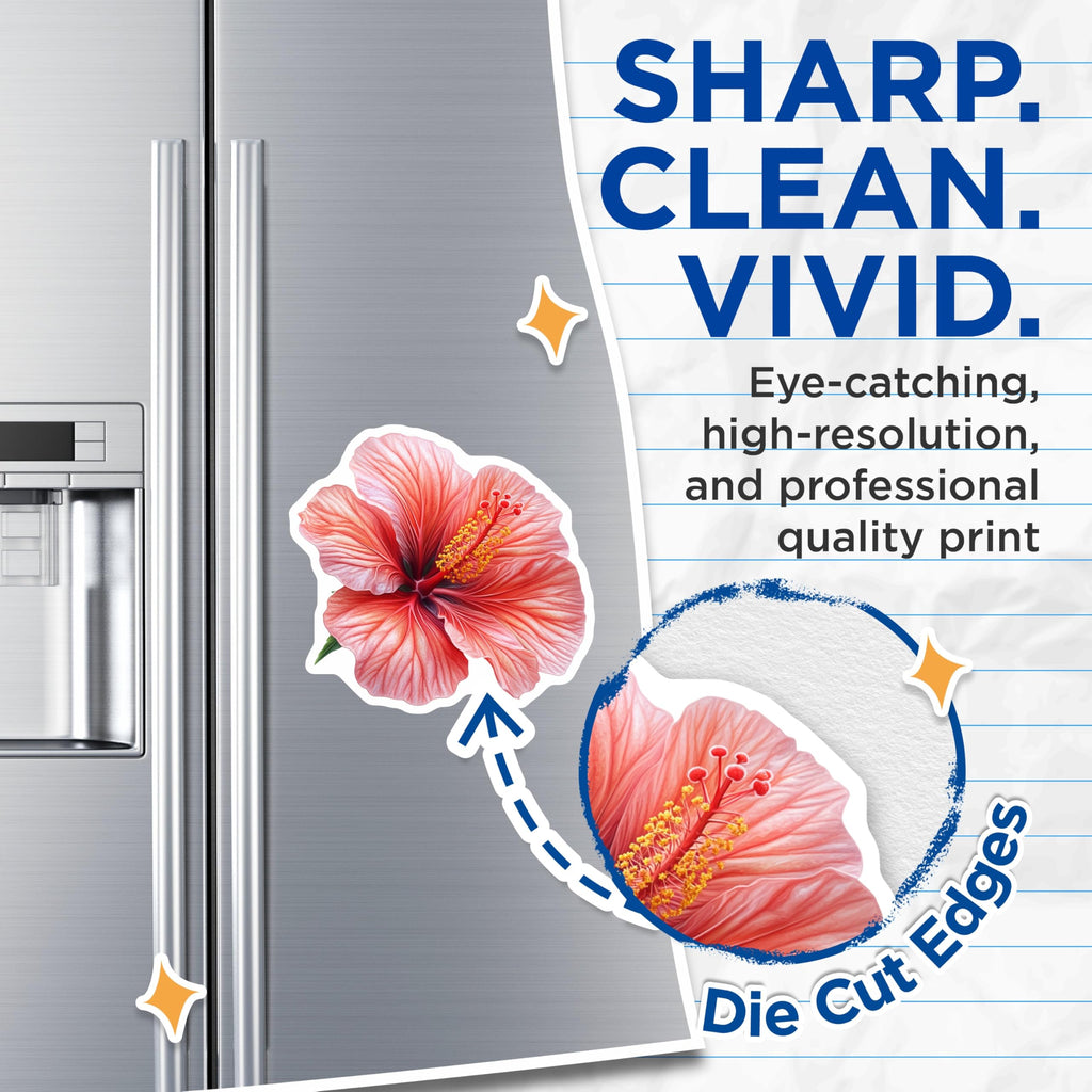 (2 Pack) Hibiscus Magnets - Tropical Flower Fridge Decor - Botanical Kitchen Accent - 5 Inches On Longest Side - Thick Durable Magnet - Made in USA - MAG29384