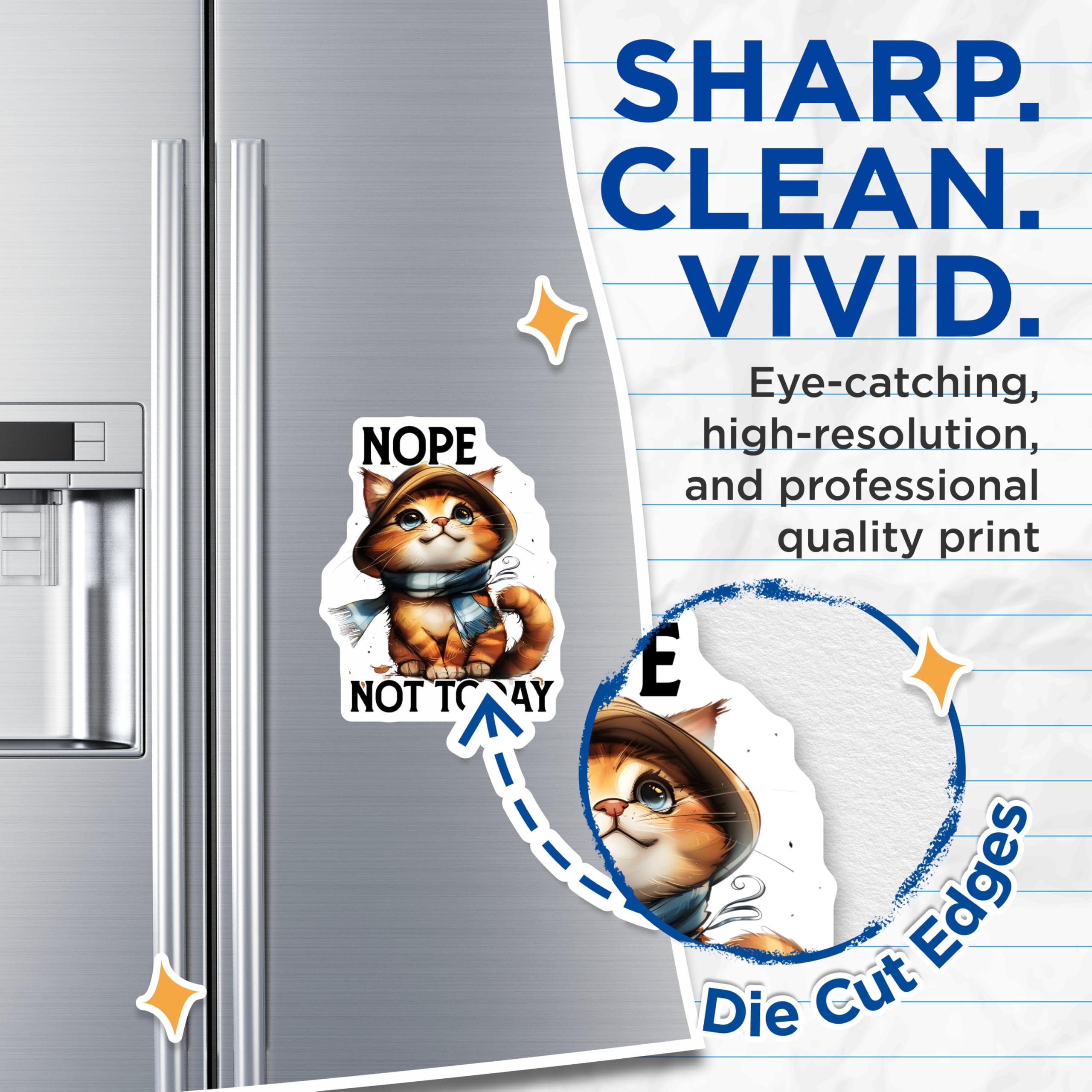 (2 Pack) Nope Not Today Magnets - Funny Cat Memes - Relatable Lazy Cat Decor - 5" On Longest Side - Premium Magnet - for Cars, Refrigerators, Toolboxes, Lockers - Made in USA - MAG14247