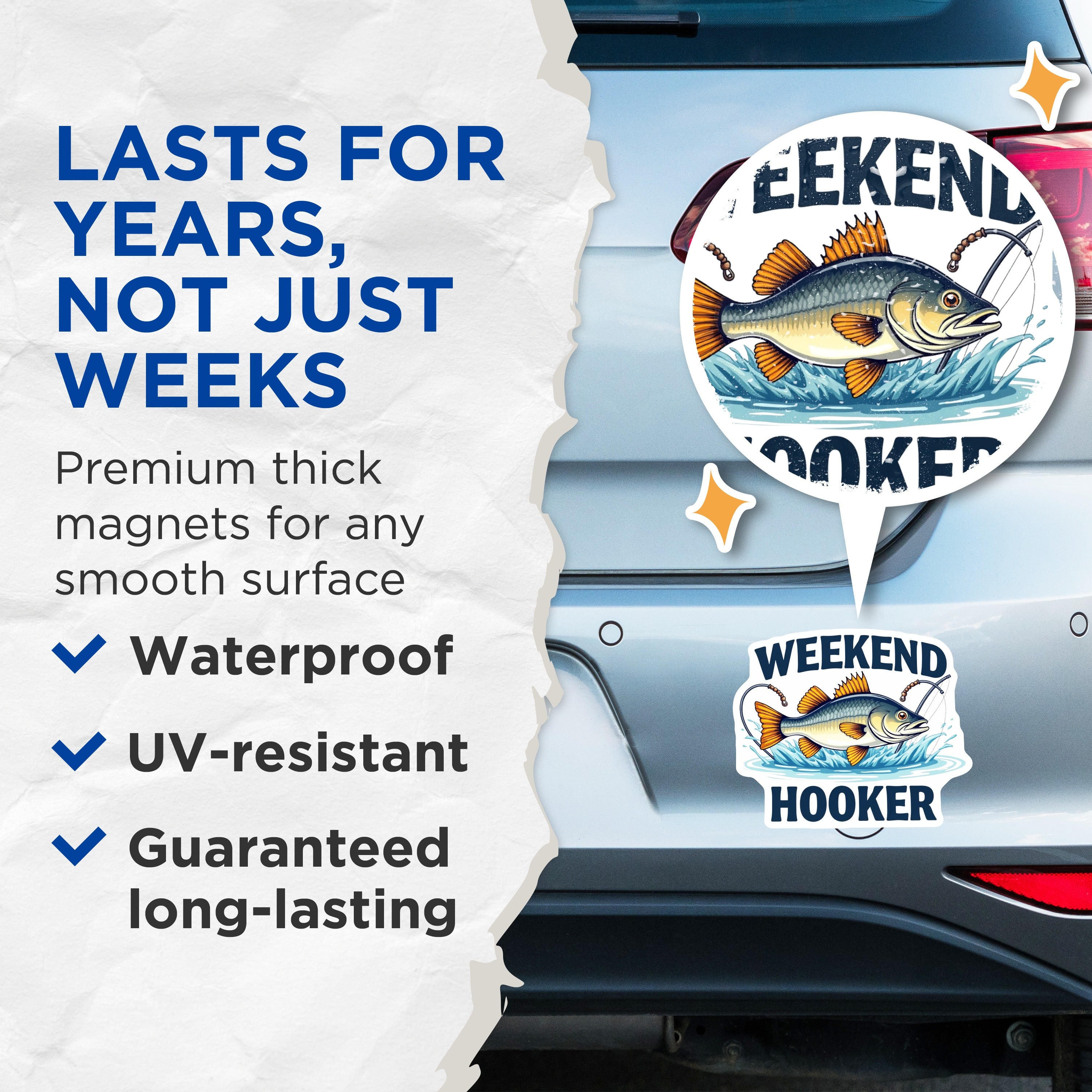 (2 Pack) Weekend Hooker Magnets - Funny Fishing Humor - Fisherman Refrigerator Decor - Angler Gift for Dad - 5 Inches On Longest Side - Thick Durable Magnet - Made in USA - MAG39011