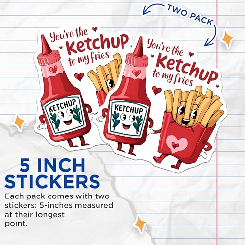 (2 Pack) You're The Ketchup to My Fries Stickers - Funny Couple Stickers - 5" On Longest Side - Sticks to Smooth Flat Surfaces - Made in USA - BMCS5126