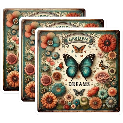 (3 Pack) Butterfly Decals - Garden Dreams - Floral Decals - 3 Inches On Longest Side - Easy Peel & Apply - Made in USA - 3MCS6019