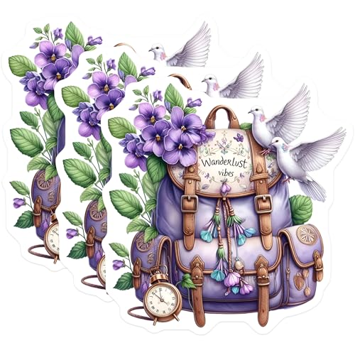 (3 Pack) Wanderlust Vibes Decals - Laptop Decals - Flower Stickers - 3 Inches On Longest Side - Easy Peel & Apply - Made in USA - 3MCS7615
