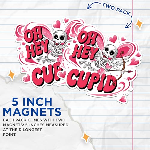 (2 Pack) Oh Hey Cupid Magnets - Funny Skeleton Cupid Magnets - Valentine Decoration Magnets - Cupid Heart Magnets- 5" On Longest Side - for Fridges, Toolboxes, Cars - Made in USA - MAG3020