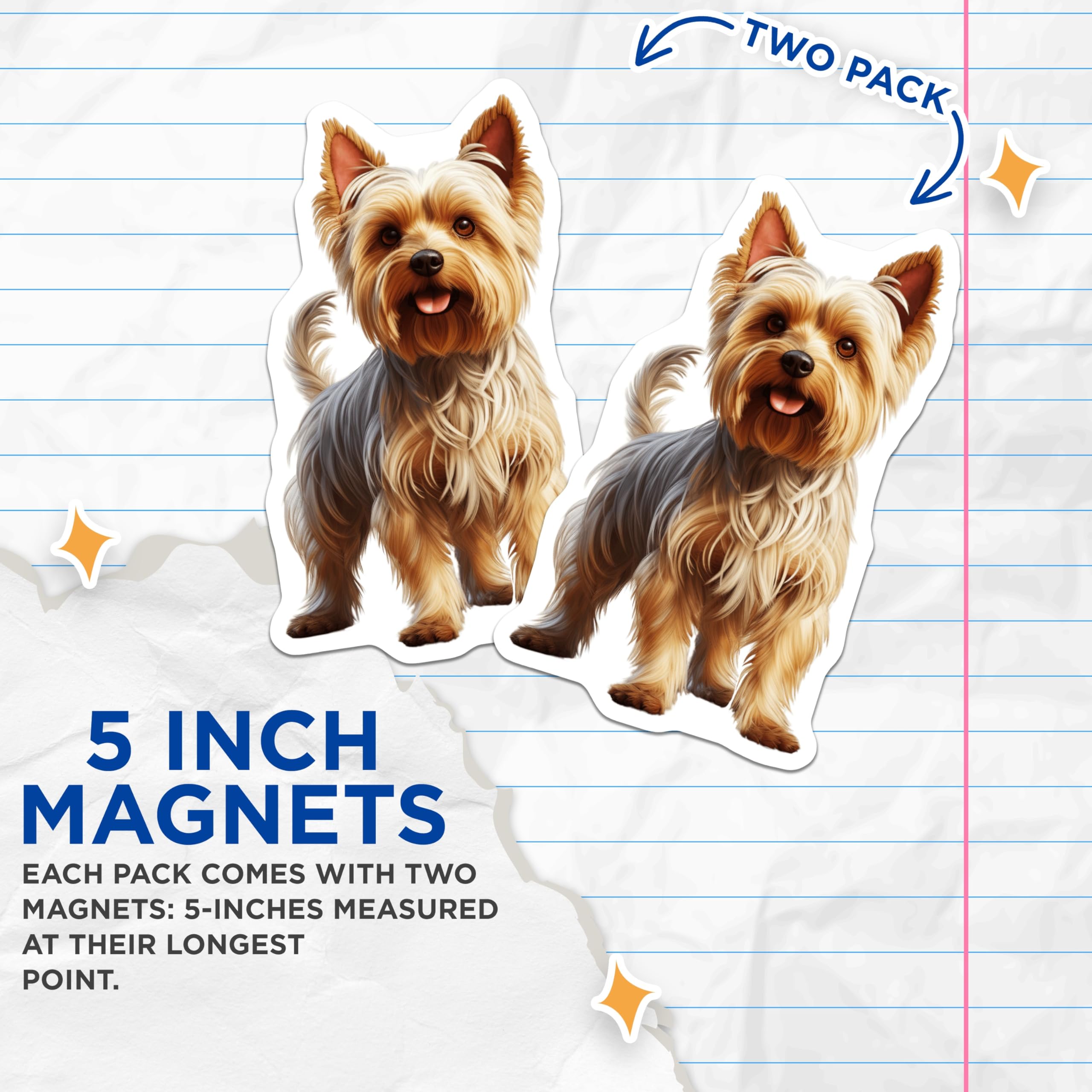 (2 Pack) Yorkshire Terrier Magnets - Adorable Yorkie Dog Lover Home Decor - Pet Parent Refrigerator Accents - 5 Inches On Longest Side - Thick Durable Magnet - Made in USA - MAG28044