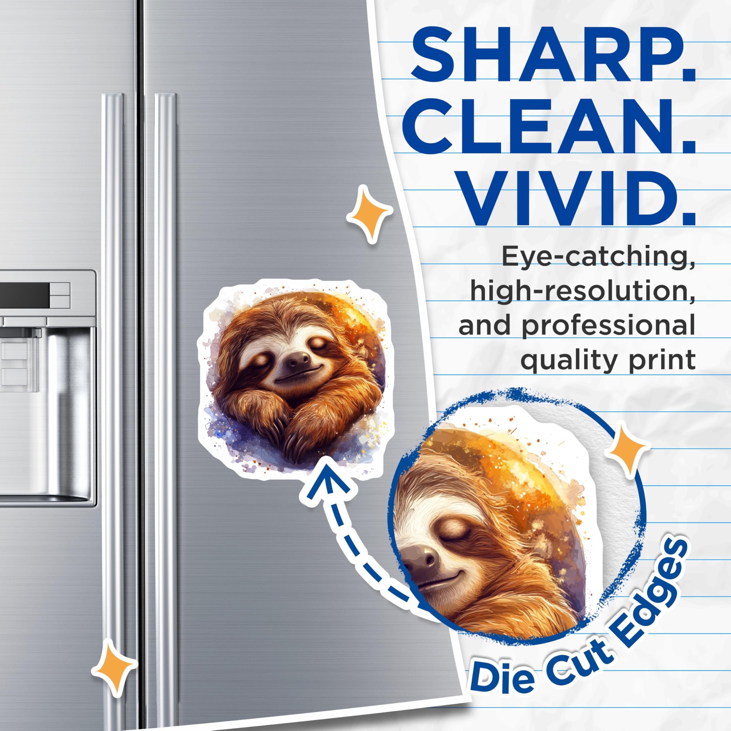 (2 Pack) Sleeping Sloth Magnets - Cute Sloth Art - Animal Lover Decor - Refrigerator Locker Display - 5 Inches On Longest Side - Thick Durable Magnet - Made in USA - MAG23475