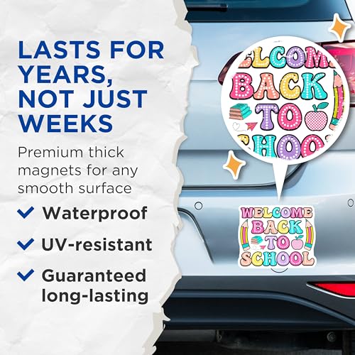 (2 Pack) Welcome Back to School Magnets Magnets - Classroom Decoration - Teacher Supplies - 5" On Longest Side - Made in USA - Sticks to Refrigerators & Metal Surfaces - MAG9127