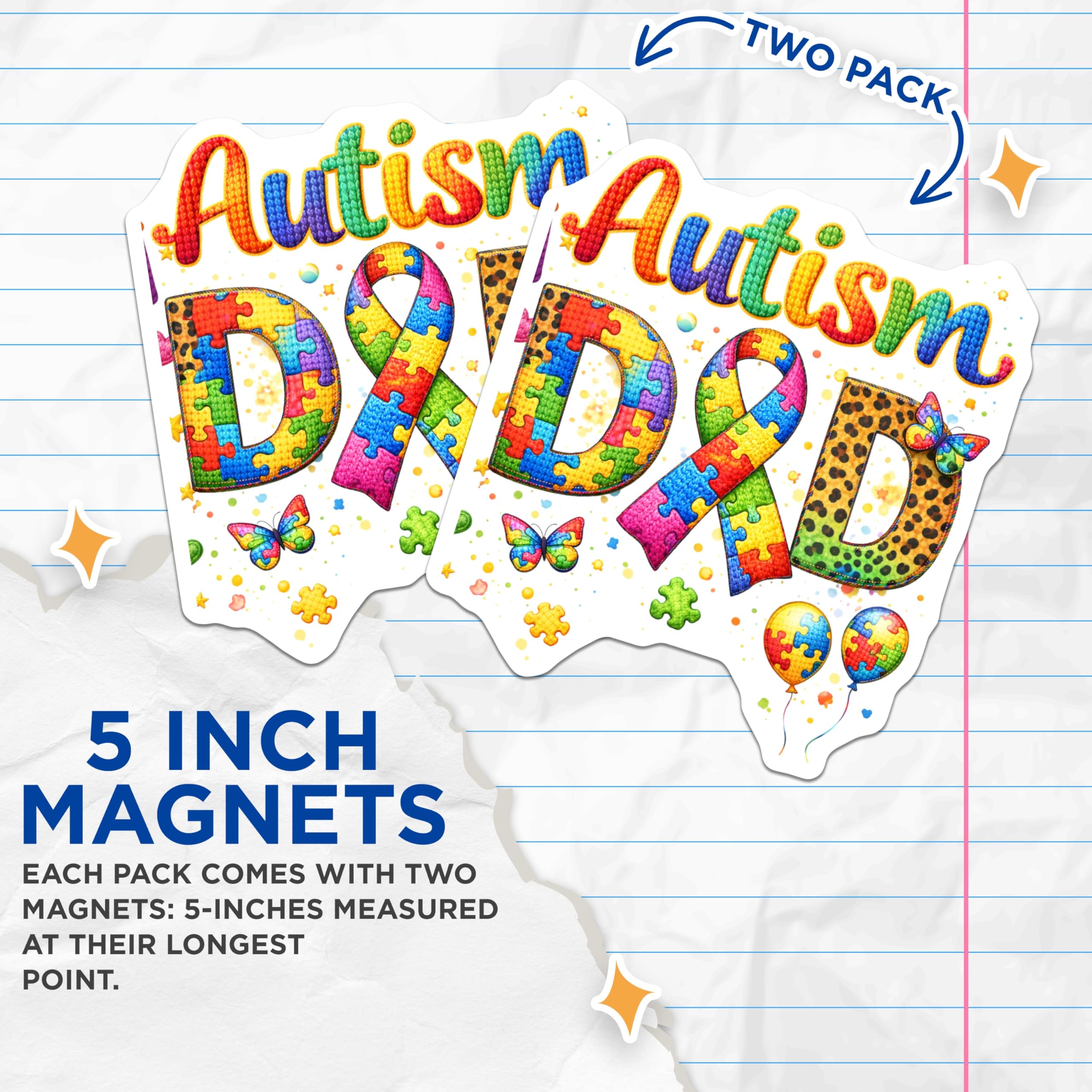 (2 Pack) Autism Dad Magnets - Puzzle Piece Awareness Decor - Father's Day Support Fridge Decor - 5 Inches On Longest Side - Thick Durable Magnet - Made in USA - MAG20651
