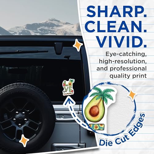(2 Pack) Love Summer Stickers - Avocado Flower Palm Tree Design - Fun Tropical Illustration Decals - 5" On Longest Side - Sticks to Smooth Flat Surfaces - Made in USA - BMCS8384