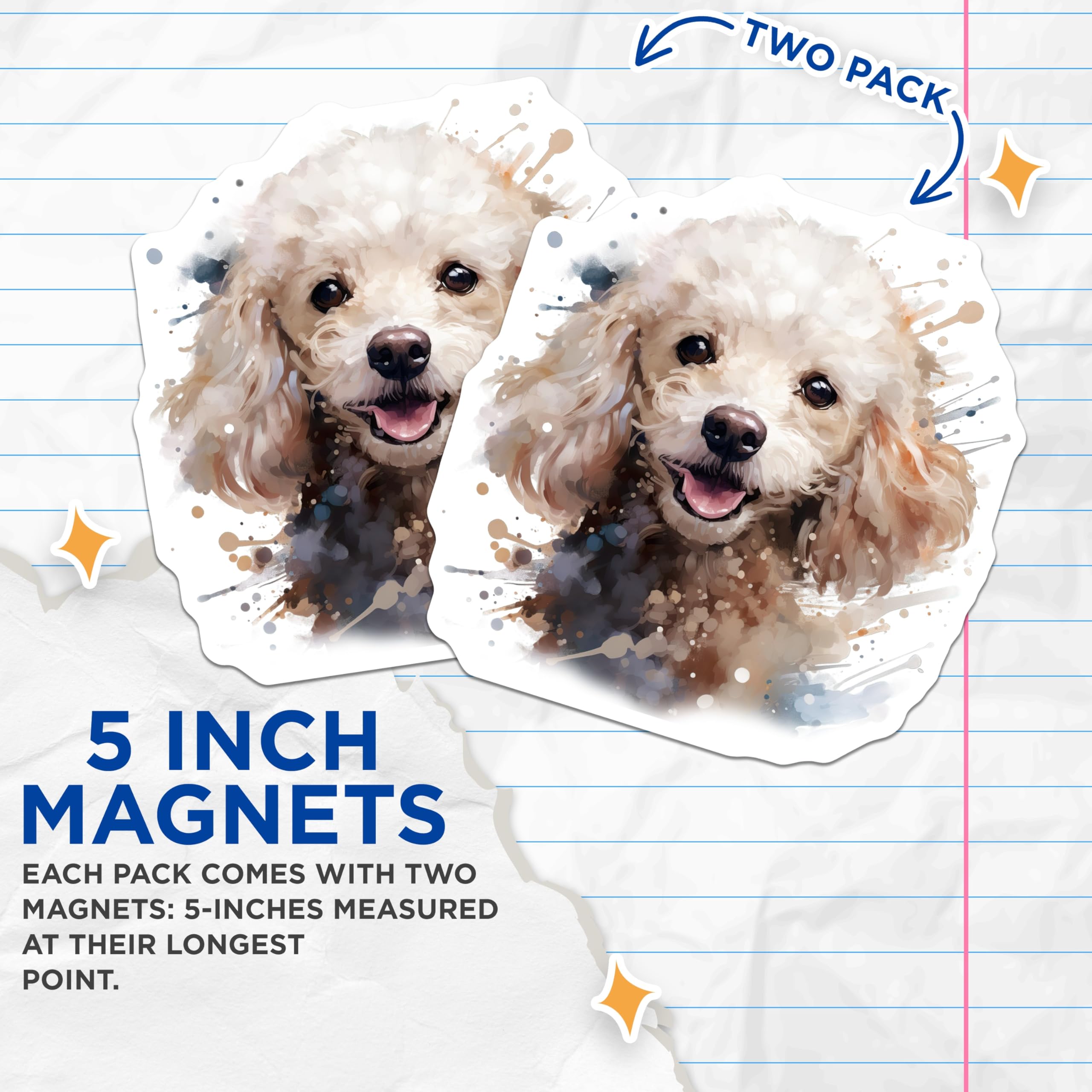 (2 Pack) Watercolor Poodle Dog Magnets - Cute Pet Lover Fridge Decor - Happy Doodle Puppy Art - 5 Inches On Longest Side - Thick Durable Magnet - Made in USA - MAG29307