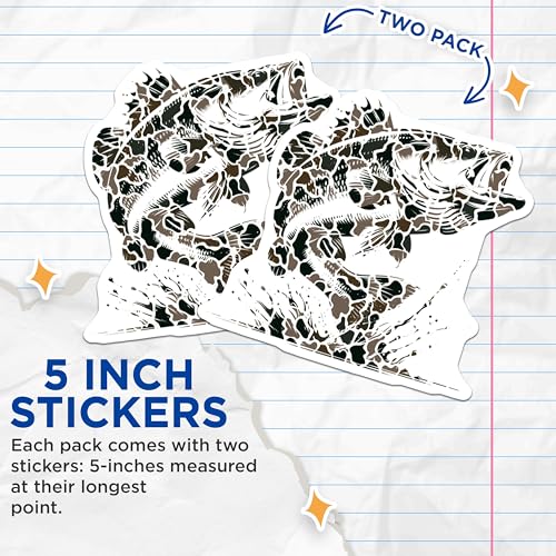 (2 Pack) Fishing Bass Stickers - Outdoor Enthusiast Decal - Nature Adventure Sticker for Water Bottles - 5" On Longest Side - Sticks to Smooth Flat Surfaces - Made in USA - BMCS5985