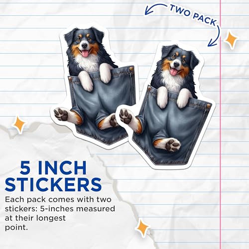 (2 Pack) Cute Dog Pocket Stickers - Fun Pet Stickers - Animal Lover Stickers - Laptop Stickers - Water Bottle Stickers - 5" On Longest Side - Sticks to Smooth Flat Surfaces - Made in USA - BMCS3814