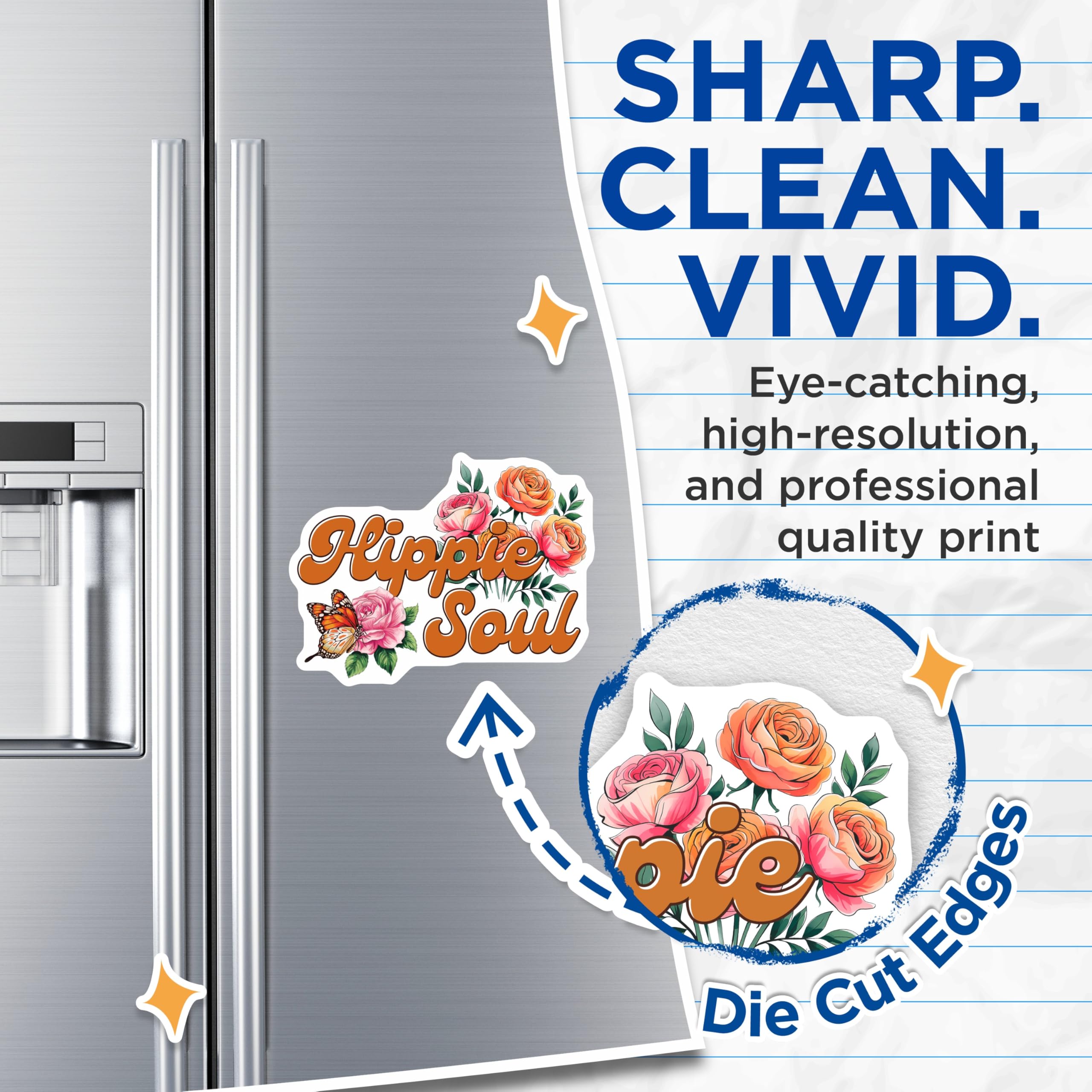 (2 Pack) Hippie Soul Magnets - Floral Butterfly Design - Retro Vibe Magnets - 5" On Longest Side - Premium Magnet - for Cars, Refrigerators, Toolboxes, Lockers - Made in USA - MAG16115