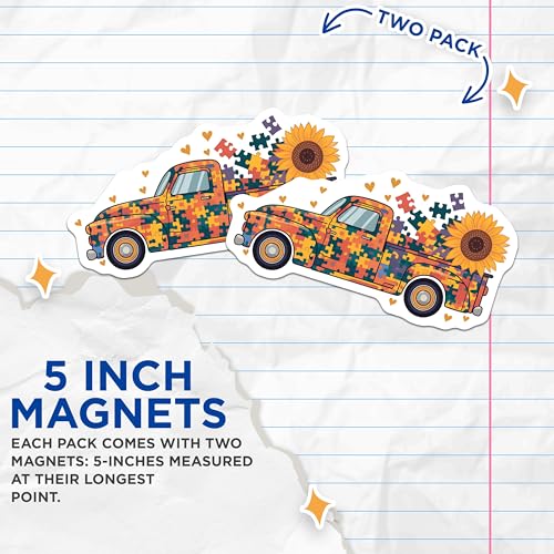 (2 Pack) Sunflower Art Magnet - Heart Puzzle Pieces - 5" On Longest Side - Sticks to Smooth Flat Surfaces - Made in USA - MAG9848