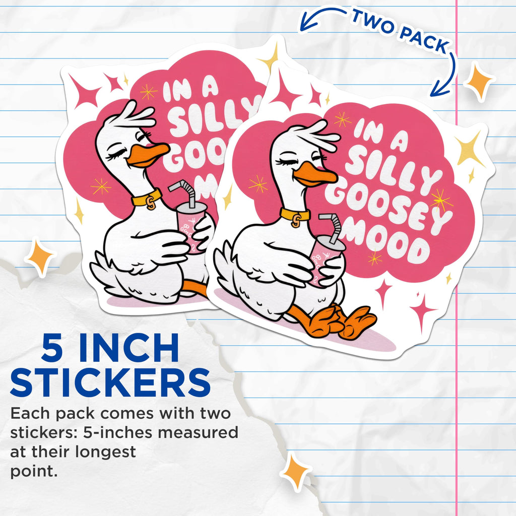 (2 Pack) Silly Goose Stickers - Funny Goose Stickers - Silly Mood Stickers - 5" On Longest Side - Sticks to Smooth Flat Surfaces - Made in USA - BMCS4609