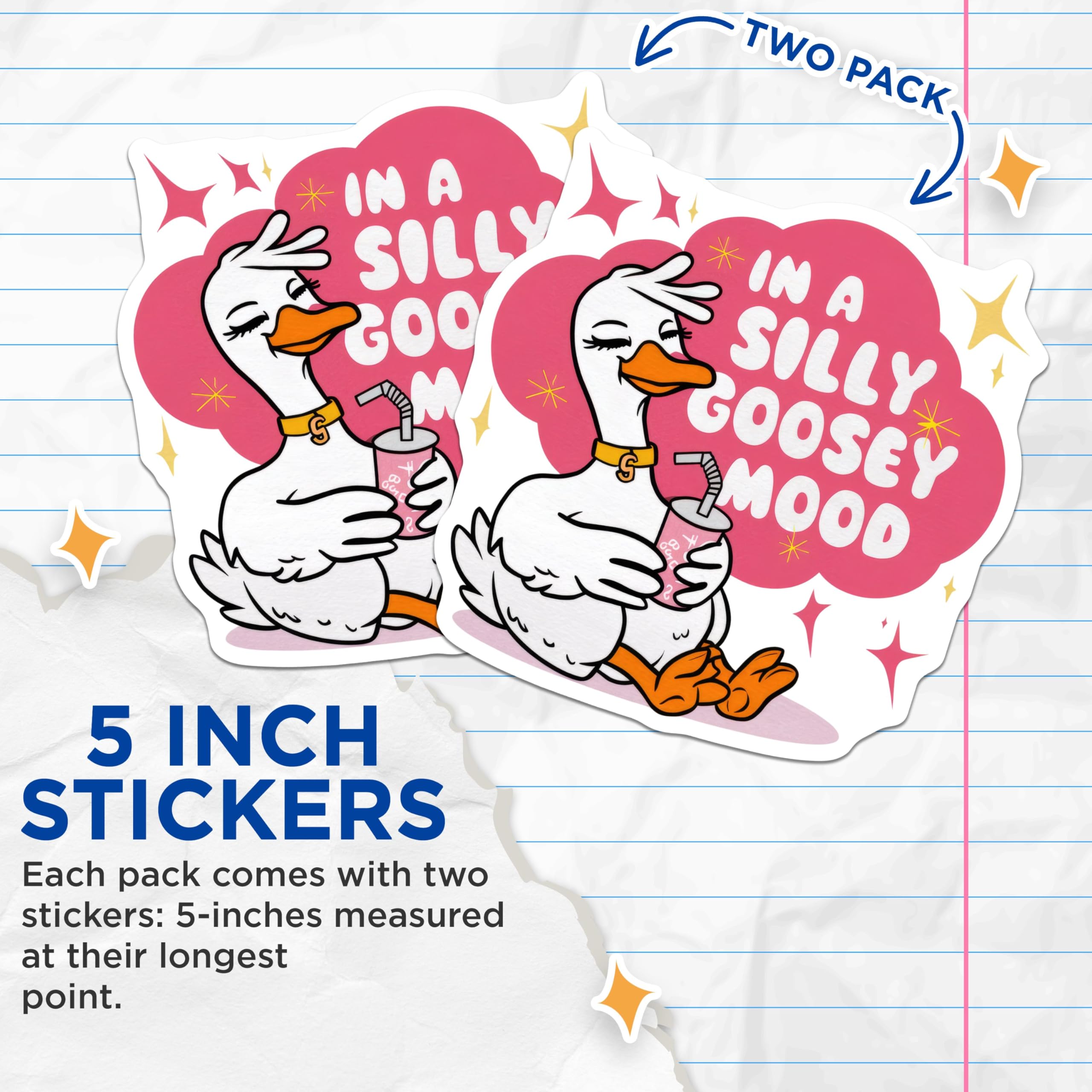 (2 Pack) Silly Goose Stickers - Funny Goose Stickers - Silly Mood Stickers - 5" On Longest Side - Sticks to Smooth Flat Surfaces - Made in USA - BMCS4609