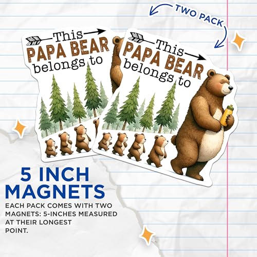 (2 Pack) Papa Bear Magnets - Bear Family - Cute Woodland - Nature Theme - Animal - 5" On Longest Side - for Cars, Refrigerators, Toolboxes, Lockers - Made in USA BMCS3242