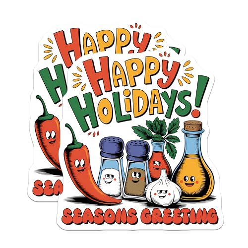 (2 Pack) Happy Holidays Stickers - Season's Greetings - Funny Holiday Pack - 5" On Longest Side - Sticks to Smooth Flat Surfaces - Made in USA - BMCS7622