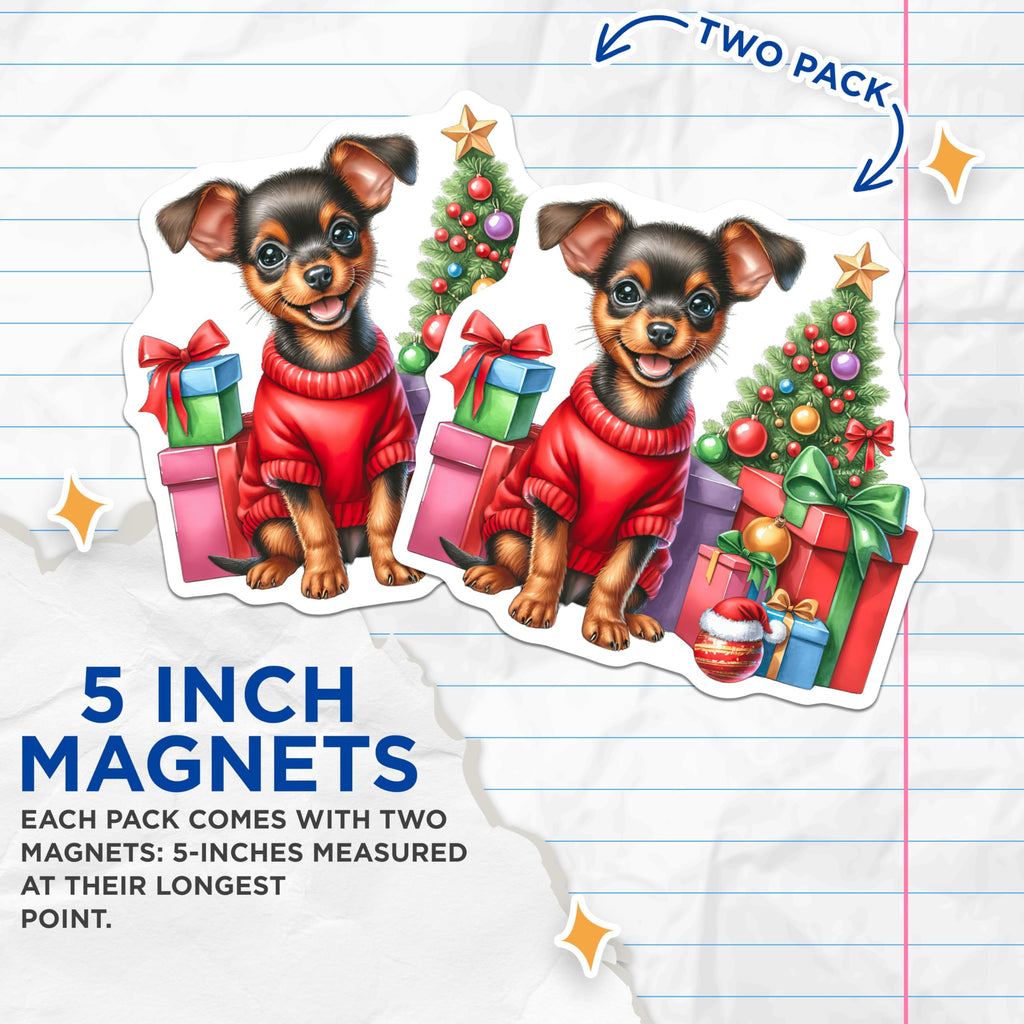 (2 Pack) Cute Puppy Christmas Magnets - Dog Lover Holiday - Festive Pet Decor - 5 Inches On Longest Side - Thick Durable Magnet - Made in USA - MAG30598