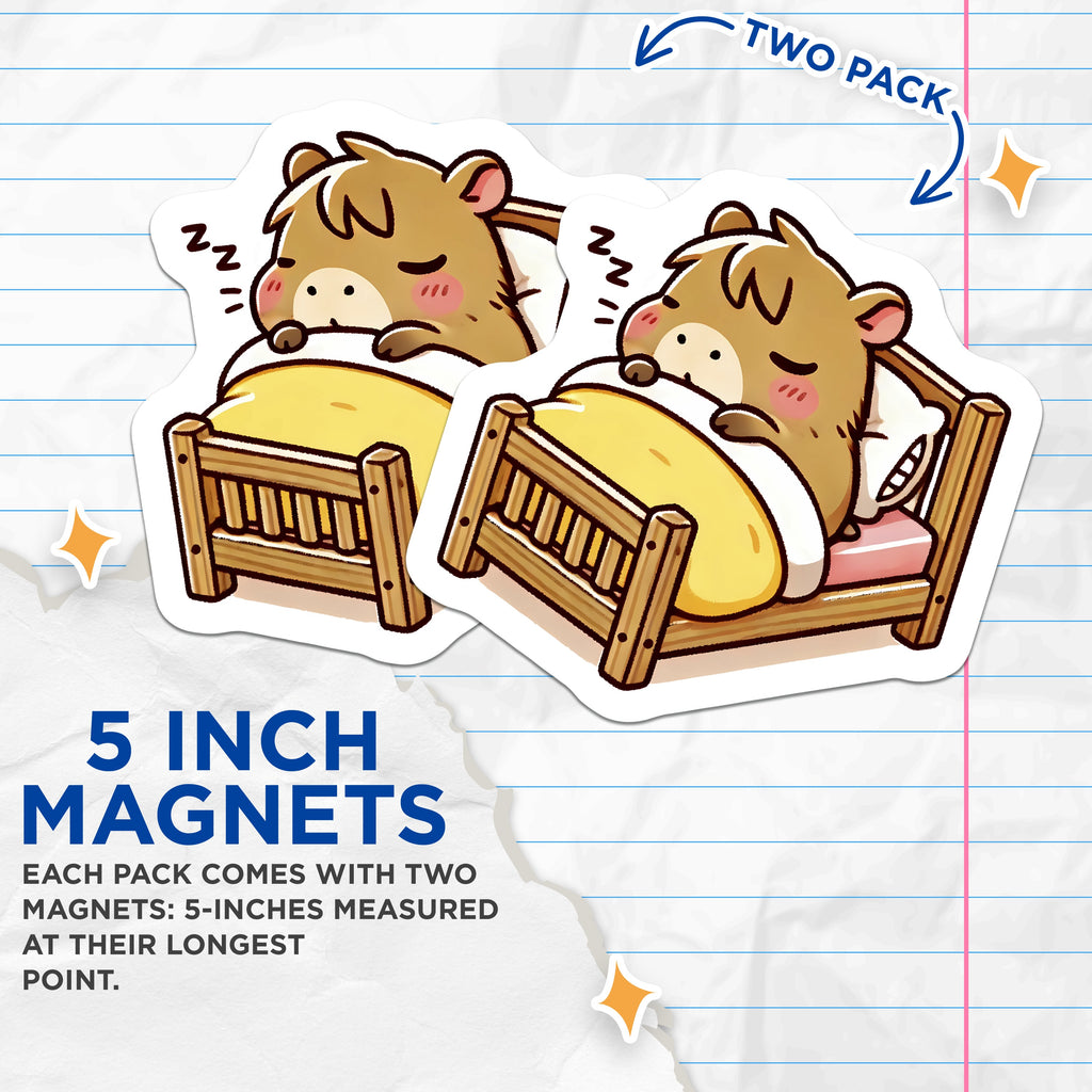 (2 Pack) Sleeping Hamster Magnets - Cute Bear Cub Decor - Kawaii Animal Fridge Art - Cozy Sleepy Kitchen Accessory - 5 Inches On Longest Side - Thick Durable Magnet - Made in USA - MAG36181