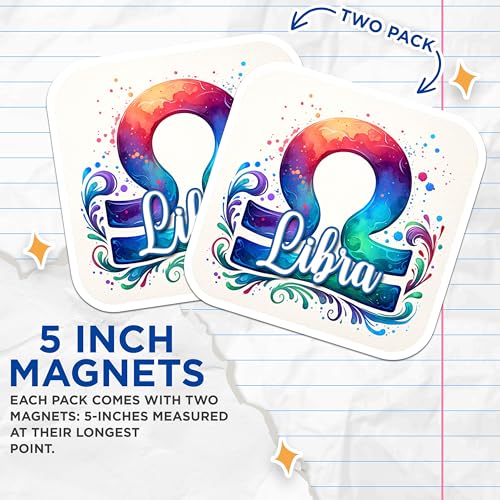 (2 Pack) Libra Star Sign Magnets - Zodiac Art - Astrology Decor - Horoscope Magnets for Home - Star Sign Collectible - 5" On Longest Side - for Cars, Fridges, Toolboxes - Made in USA - MAG6832