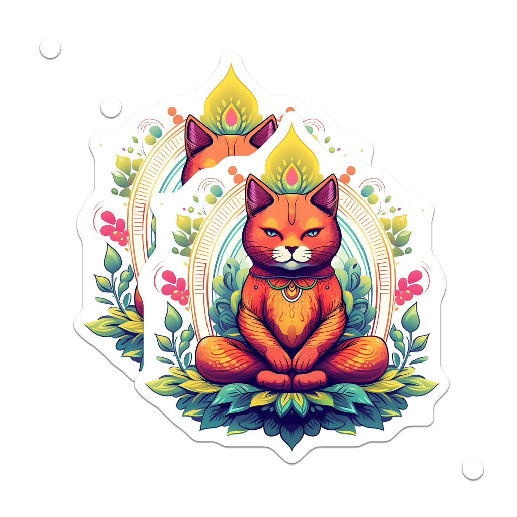 (2 Pack) Meditating Cat Magnets - Zen Feline Art - Spiritual Pet Decor - Colorful Mandala Design - 5 Inches On Longest Side - Thick Durable Magnet - Made in USA - MAG22975
