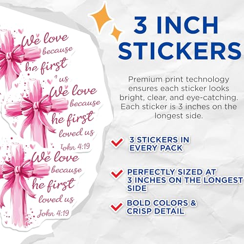 (3 Pack) Christian Decals - Pink Cross Decal - Religious Laptop Stickers - 3 Inches On Longest Side - Easy Peel & Apply - Made in USA - 3MCS2743