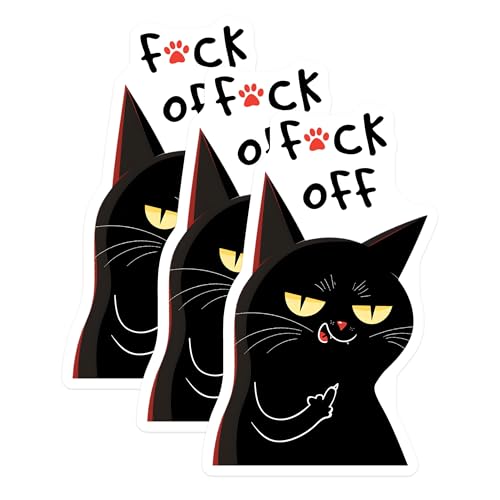(3 Pack) Cat Attitude Decals - Middle Finger Decal - Funny Cat Decal - 3 Inches On Longest Side - Easy Peel & Apply - Made in USA - 3MCS6591