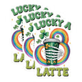 (3 Pack) St Patricks Day Decals - Lucky A Latte - Rainbow Coffee Decals - 3 Inches On Longest Side - Easy Peel & Apply - Made in USA - 3MCS7178
