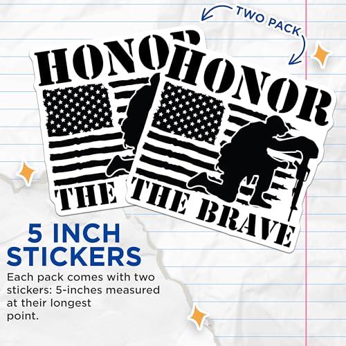(2 Pack) Honor The Brave Stickers - Support The Troops Stickers - Military Appreciation Stickers - 5" On Longest Side - Sticks to Smooth Flat Surfaces - Made in USA - BMCS5067