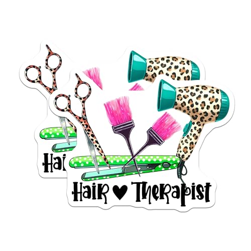 (2 Pack) Hair Therapist Stickers - Hair Stylist Tools - Funny Hair Salon Decor - 5" On Longest Side - Sticks to Smooth Flat Surfaces - Made in USA - BMCS7566