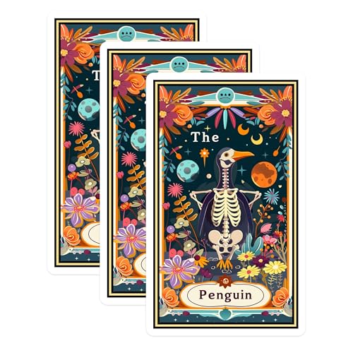 (3 Pack) Penguin Skeleton Decals - Floral Penguin Art - Unique Laptop Decals - 3 Inches On Longest Side - Easy Peel & Apply - Made in USA - 3MCS2482