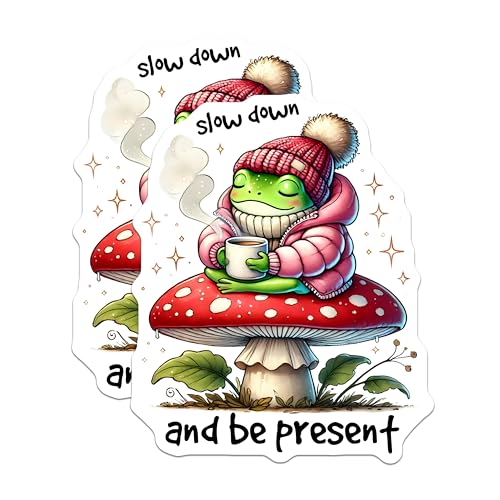 (2 Pack) Slow Down and Be Present Magnets - Frog Art - Cute Kitchen Decor - 5" On Longest Side - for Cars, Fridges, Toolboxes - Made in USA - MAG7609
