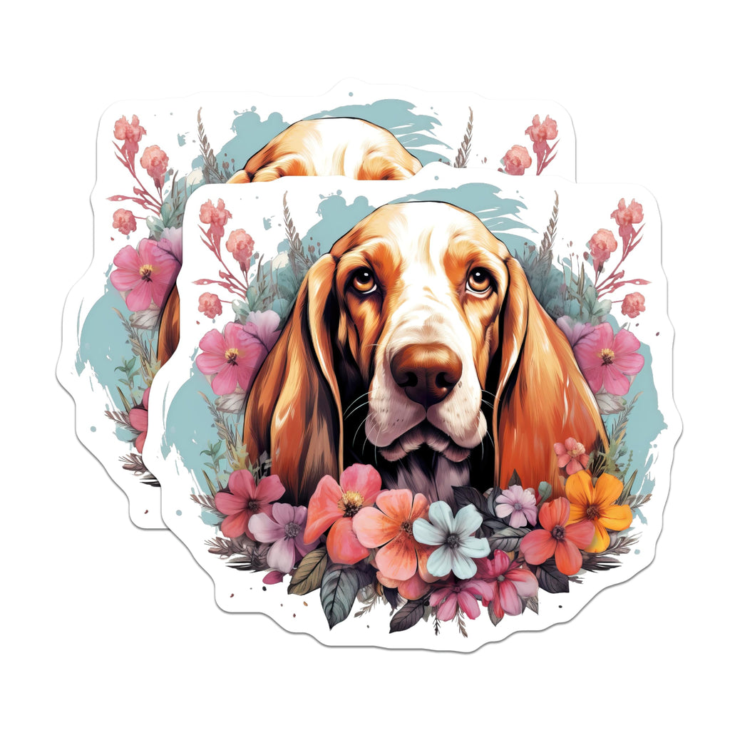 (2 Pack) Basset Hound Dog Magnets - Floral Pet Portrait - Animal Lover Fridge Decor - 5 Inches On Longest Side - Thick Durable Magnet - Made in USA - MAG28859