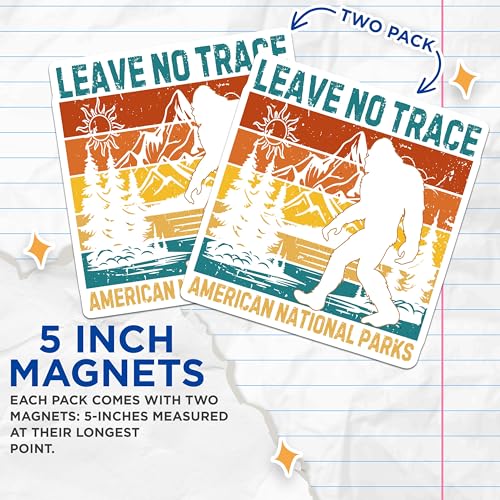 (2 Pack) Leave No Trace Magnets - American National Parks Magnets - Adventure Travel Magnets - 5" On Longest Side - for Cars, Refrigerators, Toolboxes, Lockers - Made in USA BMCS3363