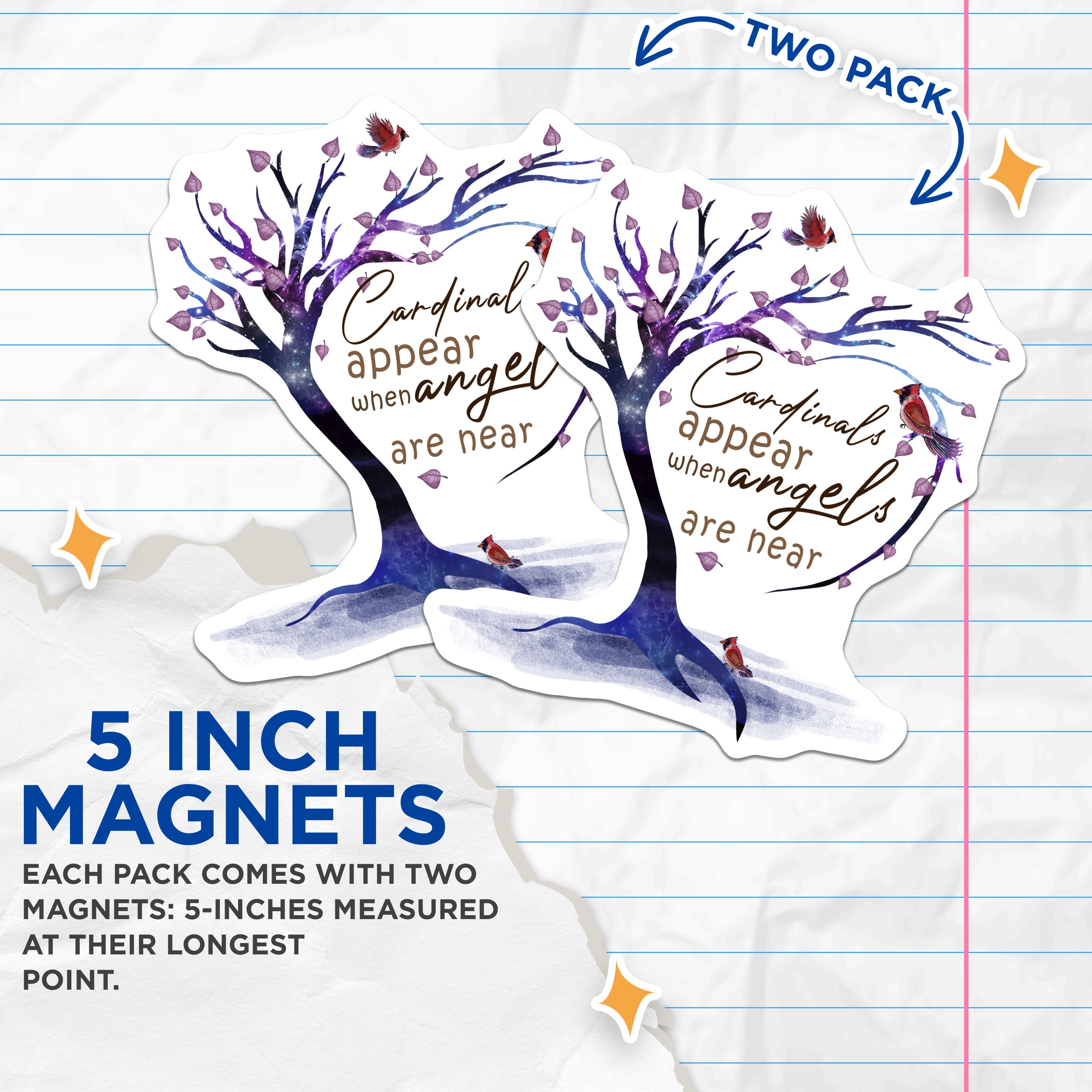 (2 Pack) Cardinal Memorial Magnets - Angel Remembrance Symbol - Sympathy for Loss of Loved One - 5 Inches On Longest Side - Thick Durable Magnet - Made in USA - MAG37405