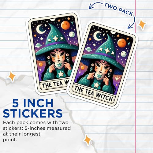 (2 Pack) The Tea Witch Stickers - Witchy Aesthetic Stickers - Cute Tea Stickers for Journals and Laptops - 5" On Longest Side - Sticks to Smooth Flat Surfaces - Made in USA - BMCS5507