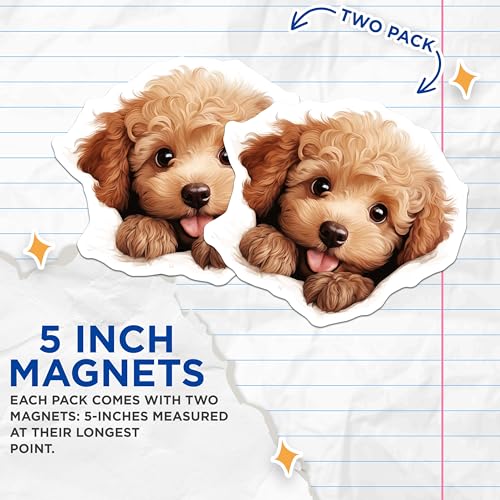 (2 Pack) Adorable Pet Magnet - Fridge Decor - Animal Lover - Puppy Enthusiast - 5" On Longest Side - Sticks to Smooth Flat Surfaces - Made in USA - MAG10254