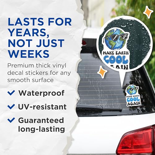 (2 Pack) Make Earth Cool Again Stickers - Environmental Awareness - Earth Day - 5" On Longest Side - Sticks to Smooth Flat Surfaces - Made in USA - BMCS7691