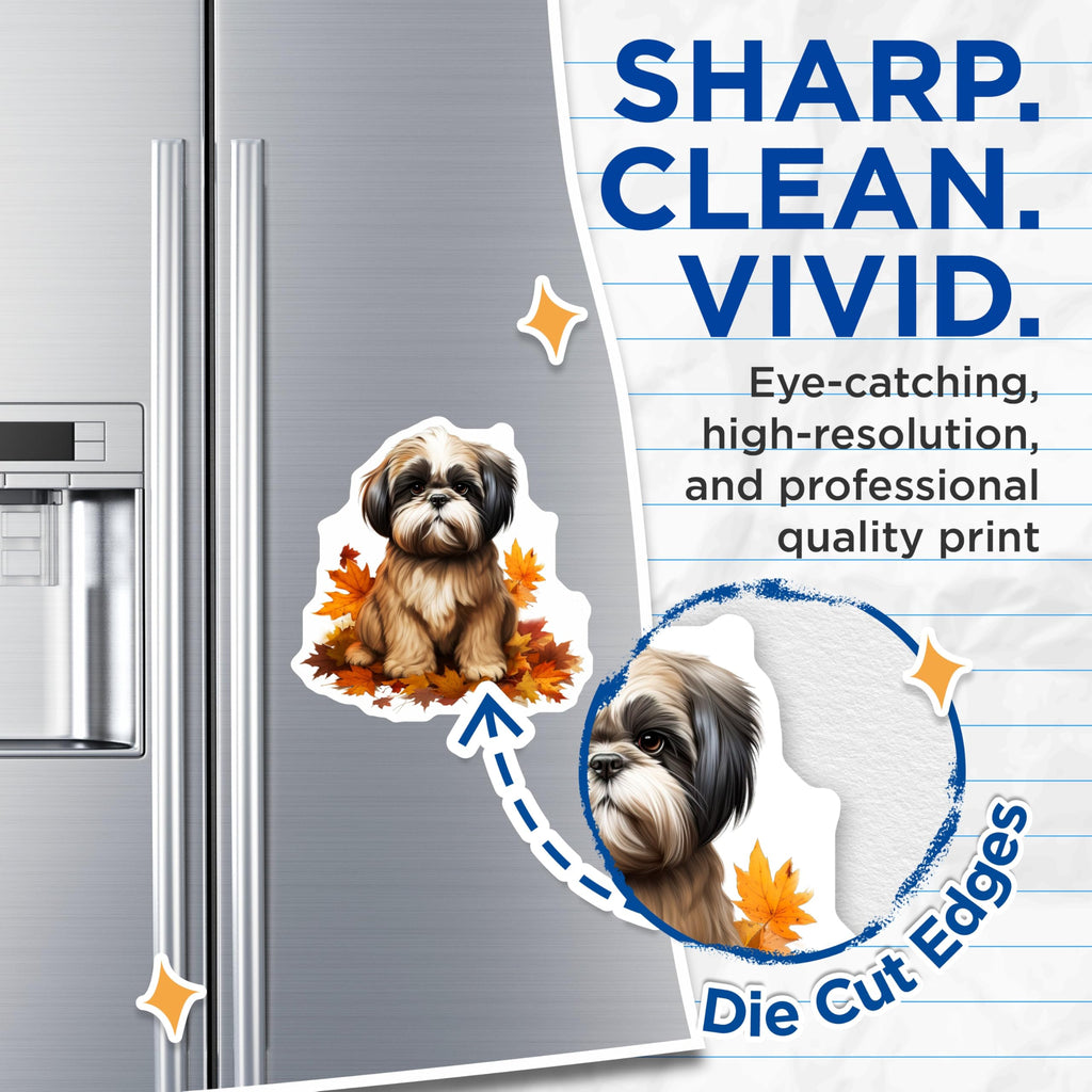 (2 Pack) Shih Tzu Puppy Magnets - Autumn Dog Decor - Fall Pet Lover Present - Cute Animal Refrigerator Magnet - 5 Inches On Longest Side - Thick Durable Magnet - Made in USA - MAG27523
