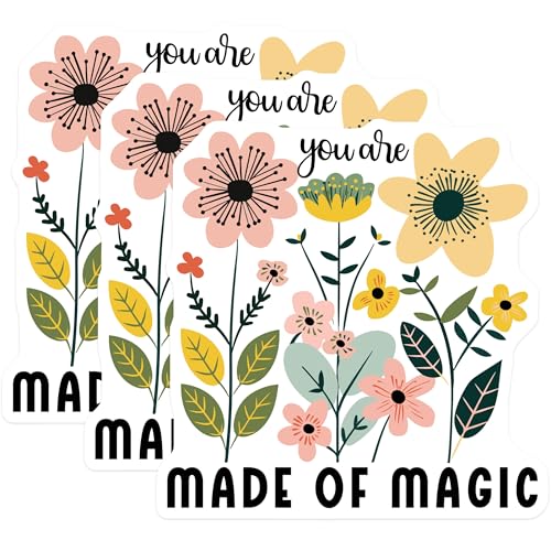 (3 Pack) Floral Magic Decals - Motivational Decal - You are Made of Magic Decor - 3 Inches On Longest Side - Easy Peel & Apply - Made in USA - 3MCS2638