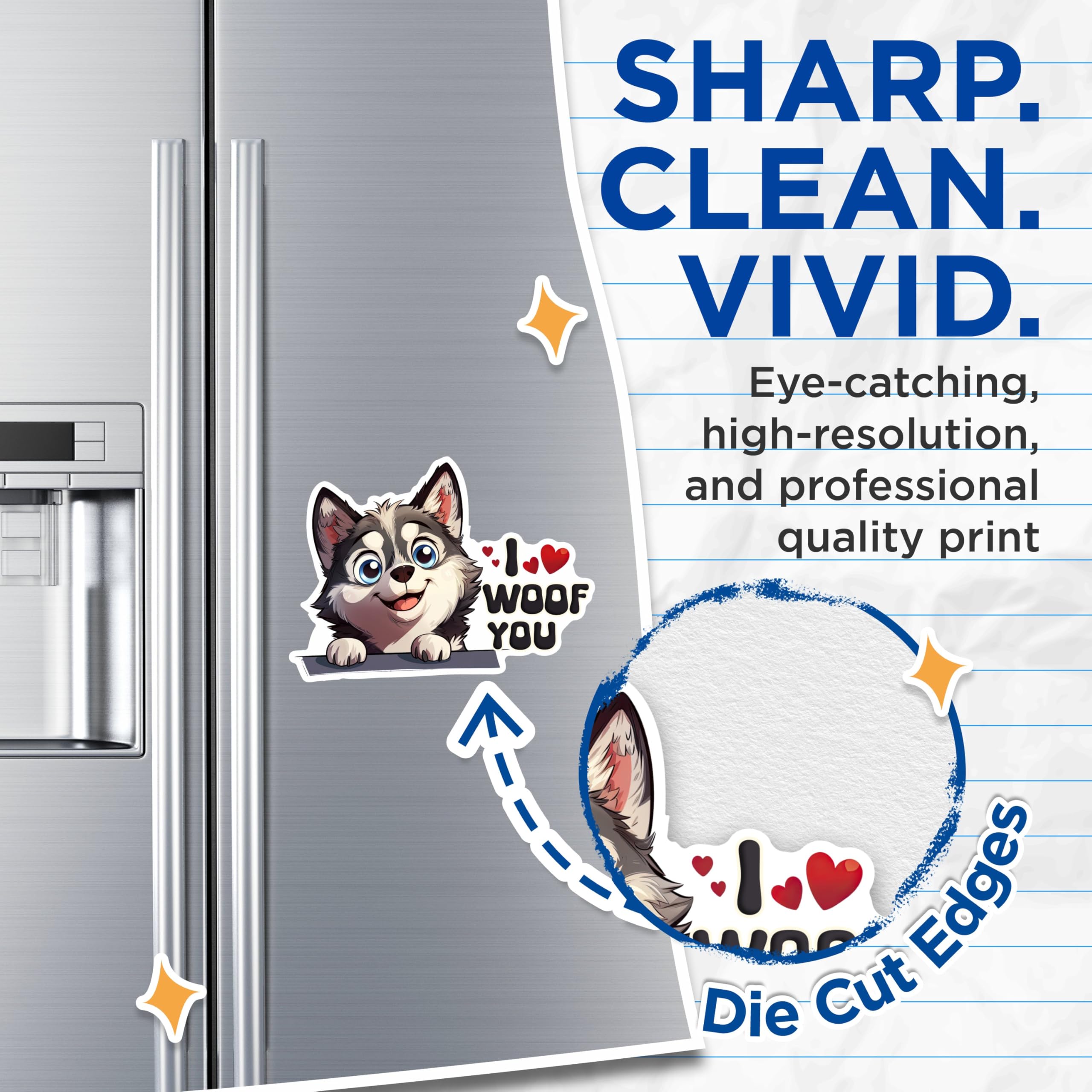 (2 Packs) I Woof You Husky Dog Magnets - Husky Dog Breed Magnets - 5 Inches On Longest Side - Premium Magnet - for Fridges, Toolboxes, Cars - Made in USA - MAG2532