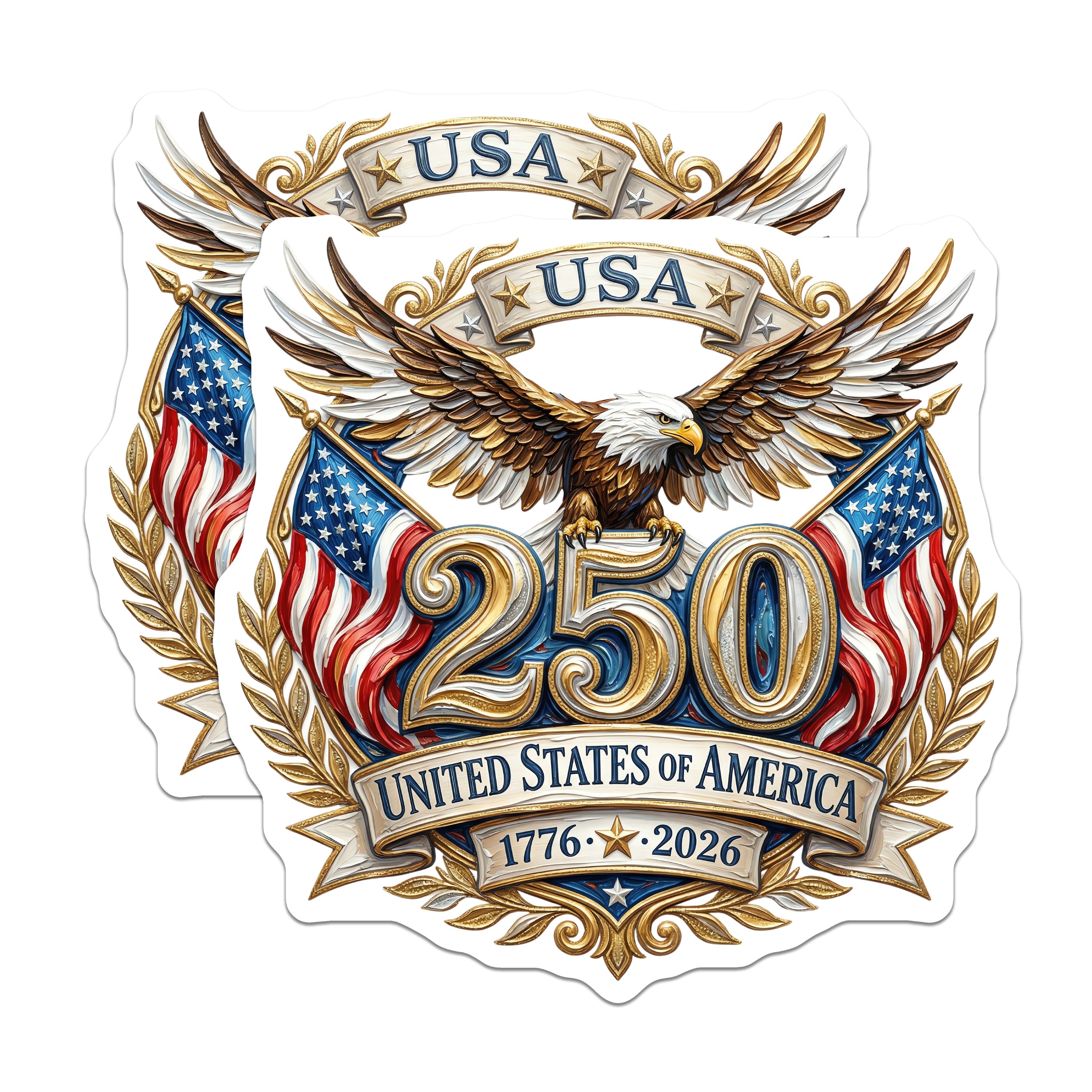 (2 Pack) USA 250th Anniversary Magnets - American Eagle Decor - Patriotic Commemorative - 1776 2026 US History - 5 Inches On Longest Side - Thick Durable Magnet - Made in USA - MAG38570