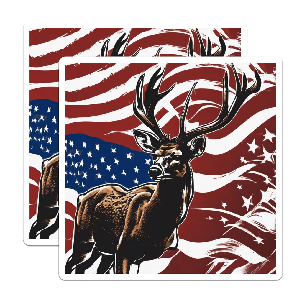 (2 Pack) American Patriotic Deer Magnets - Majestic Buck Hunting Cabin Decor - USA Flag Stars Stripes Refrigerator Art - 5 Inches On Longest Side - Thick Durable Magnet - Made in USA - MAG19795