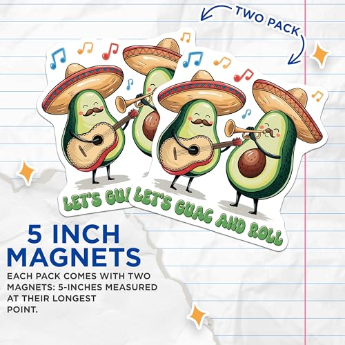 (2 Pack) Avocado Theme Magnets Magnets - Let's Guac and Roll - Avocado Lovers - 5" On Longest Side - Made in USA - Sticks to Refrigerators & Metal Surfaces - MAG8392