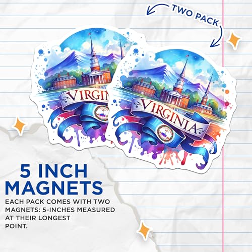 (2 Pack) Virginia Souvenir Magnets - Travel Memorabilia - Scenic Collector's Item - 5" On Longest Side - for Cars, Fridges, Toolboxes - Made in USA - MAG7067