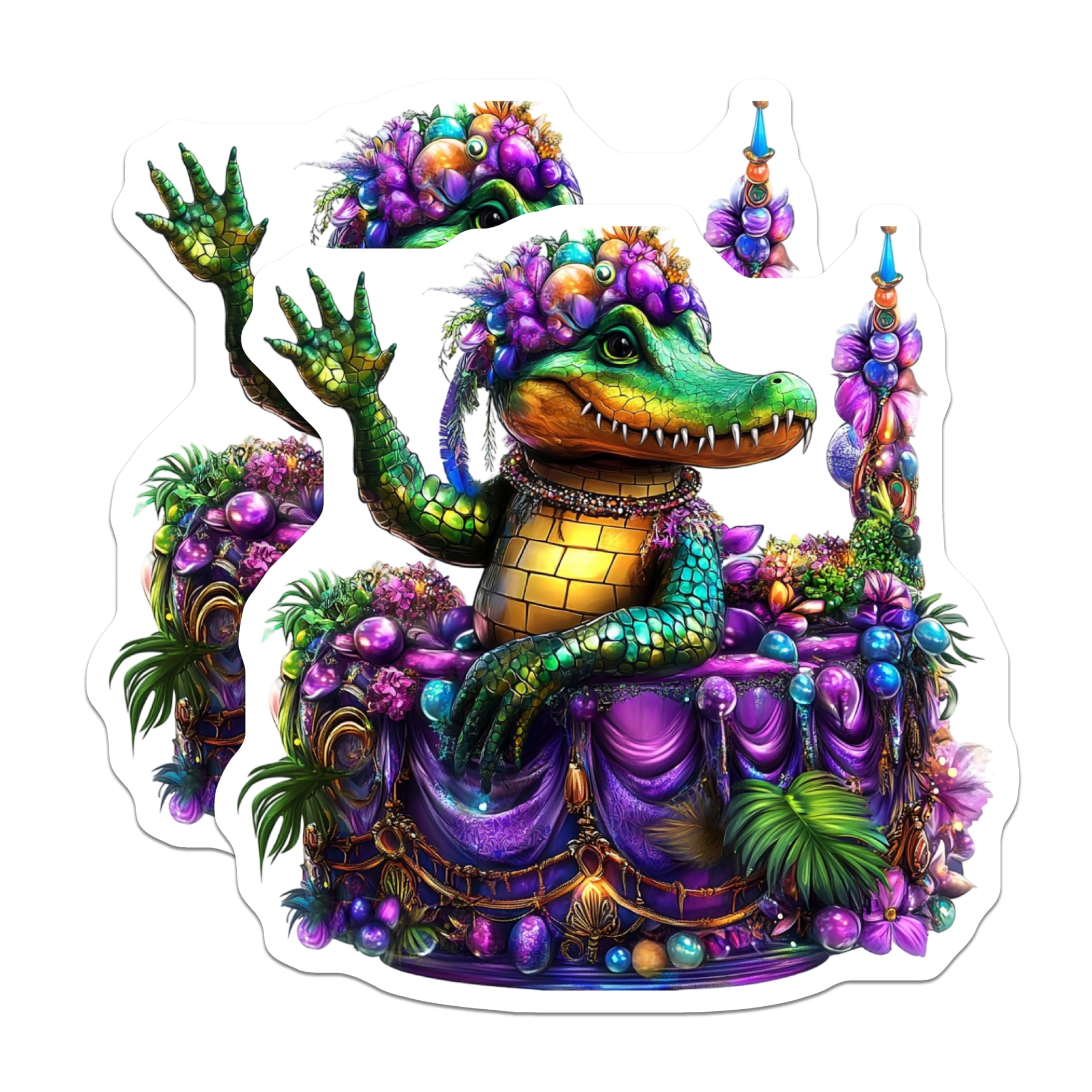 (2 Pack) Mardi Gras Alligator Magnets - Festive Gator Decor - New Orleans Carnival Magnets - 5" On Longest Side - Premium Magnet - for Cars, Refrigerators, Toolboxes, Lockers - Made in USA - MAG15808