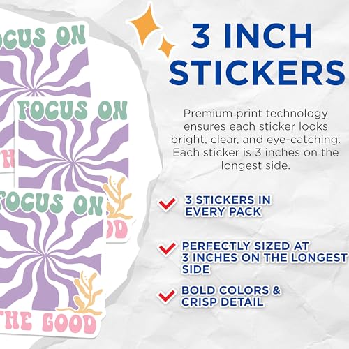 (3 Pack) Focus On The Good Decals - Positive Vibes - Laptop Decal - 3 Inches On Longest Side - Easy Peel & Apply - Made in USA - 3MCS2608