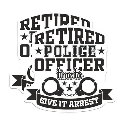 (2 Pack) Retired Police Officer Stickers - Humorous Law Enforcement - Retirement Police Badge Decal - 5" On Longest Side - Sticks to Smooth Flat Surfaces - Made in USA - BMCS5817