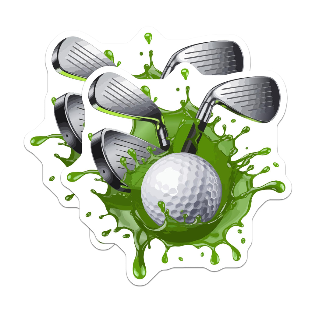 (2 Pack) Golf Ball Magnets - Golf Clubs Green Splatter Art - Golfer Refrigerator Decor - Sports Enthusiast Appliance Magnet - 5 Inches On Longest Side - Thick Durable Magnet - Made in USA - MAG22993