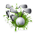 (2 Pack) Golf Ball Magnets - Golf Clubs Green Splatter Art - Golfer Refrigerator Decor - Sports Enthusiast Appliance Magnet - 5 Inches On Longest Side - Thick Durable Magnet - Made in USA - MAG22993